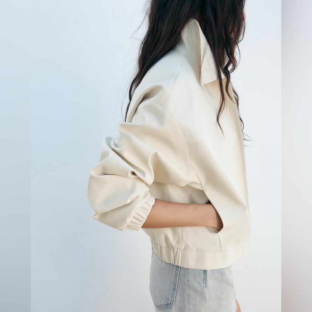 Zara bomber Jacket coat casual cream zip up collar - Picture 4 of 9